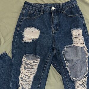 SHEIN Ripped Blue Boyfriend Jeans